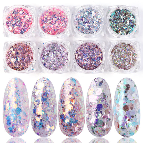 8 box mix glitter nail art powder