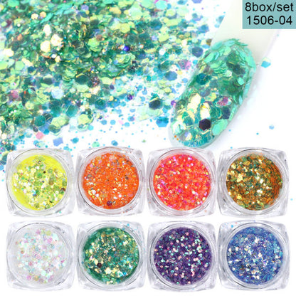 8 Box Mix Glitter Nail Art Powder