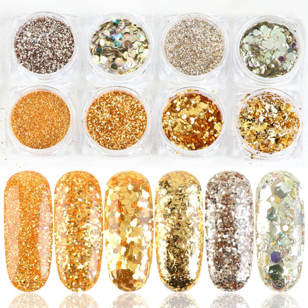 8 box mix glitter nail art powder